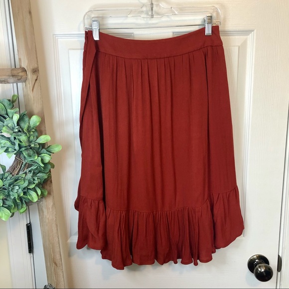 LOFT Petites Rust “Wrap Ruffle Style” Skirt - Picture 5 of 9